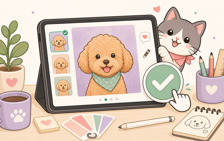 Cute cartoon showing custom artwork approval