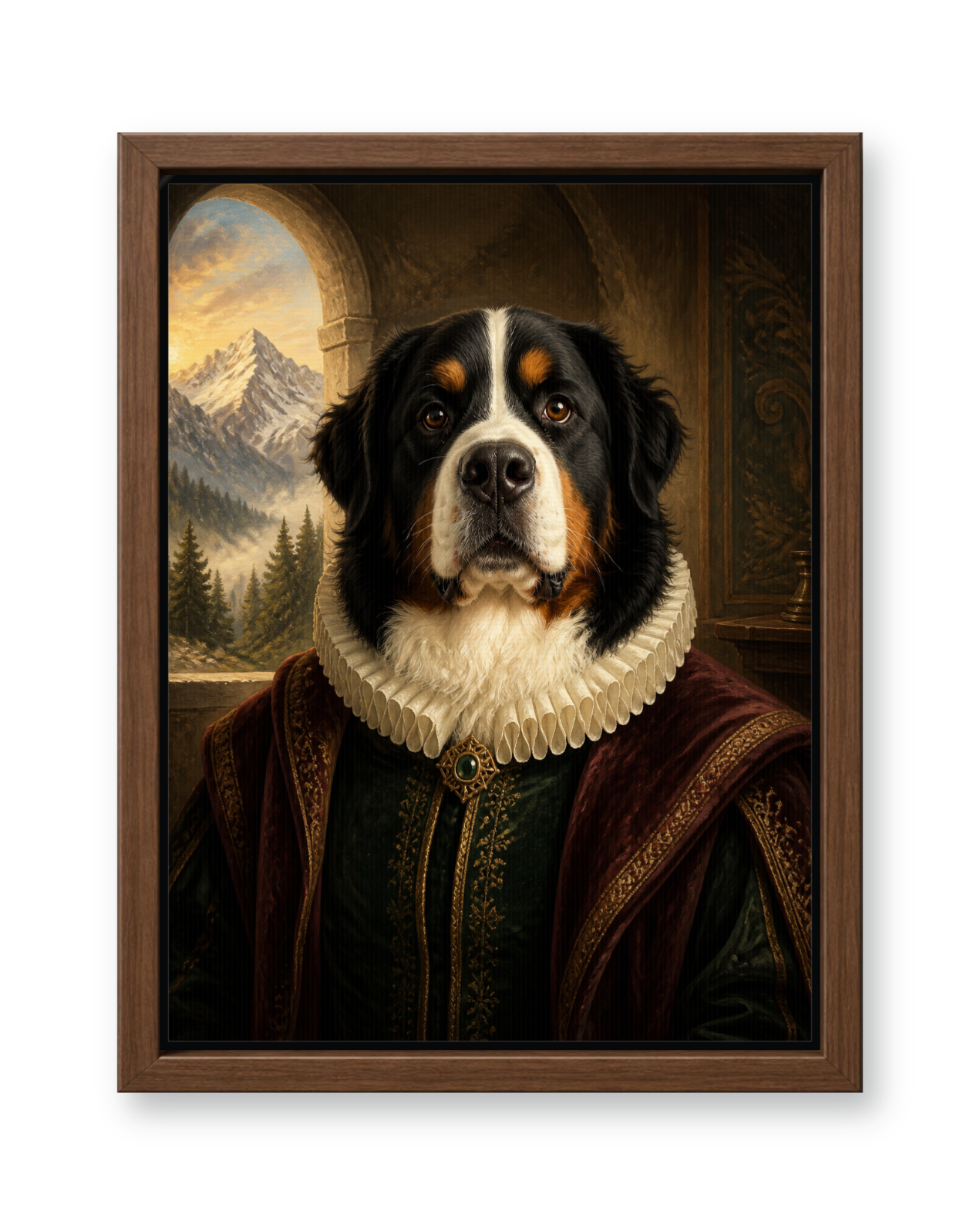 The Alpine Sovereign Custom Pet Canvas - Walnut Frame