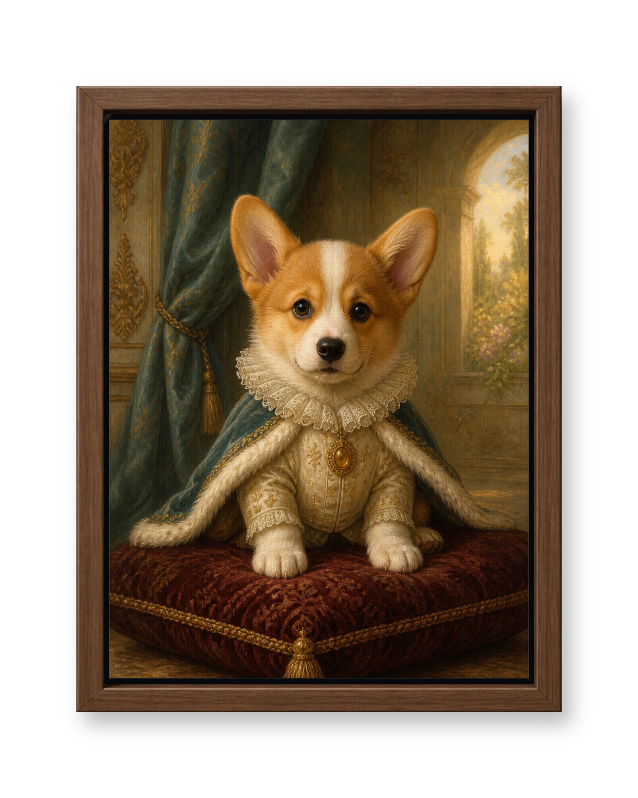 The Golden Heir Custom Pet Canvas - Walnut Frame