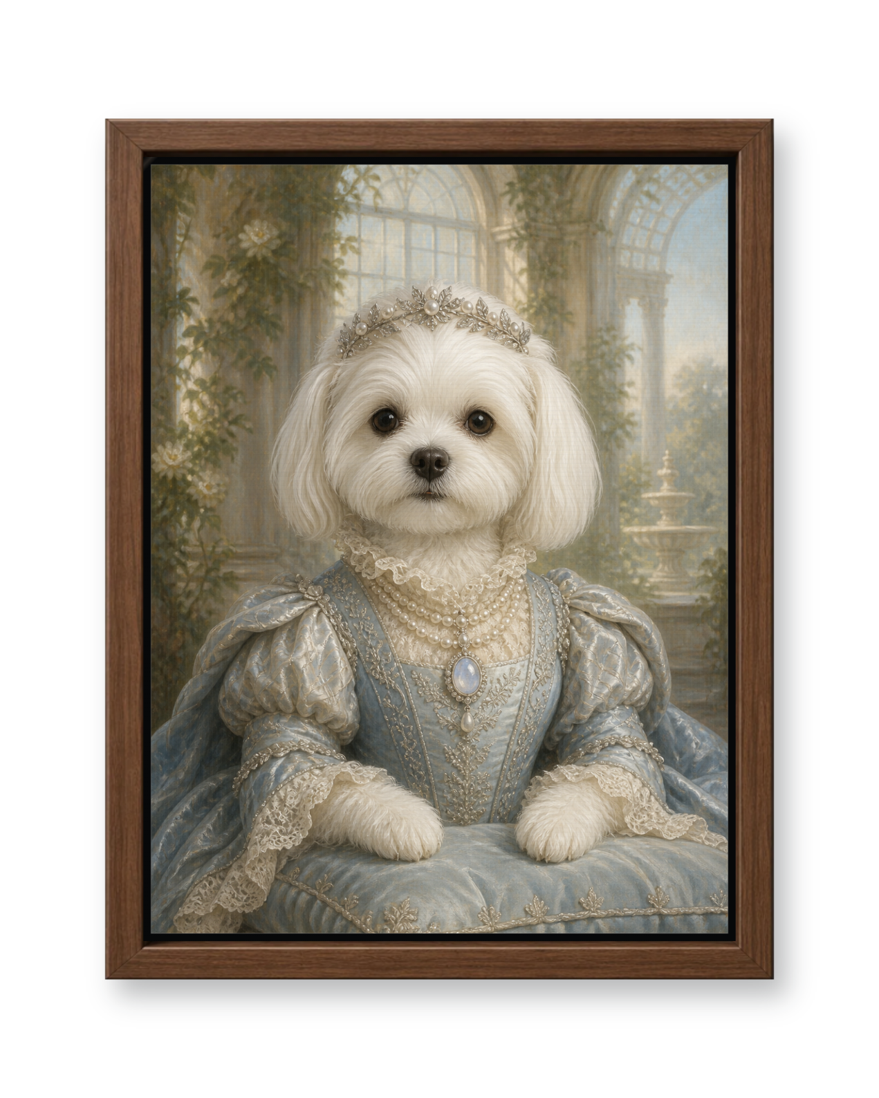 The Pearl Duchess Custom Pet Canvas - Walnut Frame