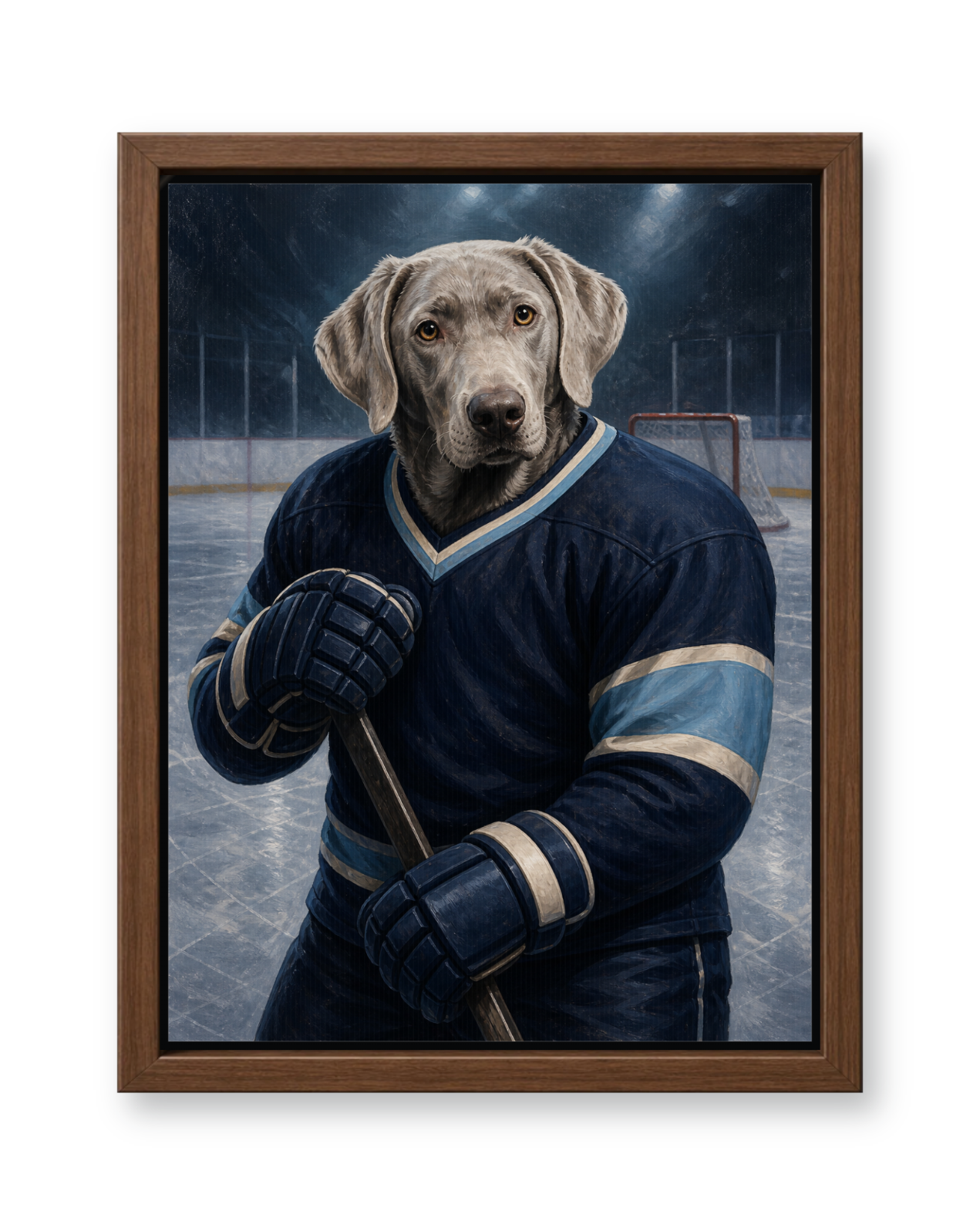 The Rinkside Captain Custom Pet Canvas - Walnut Frame