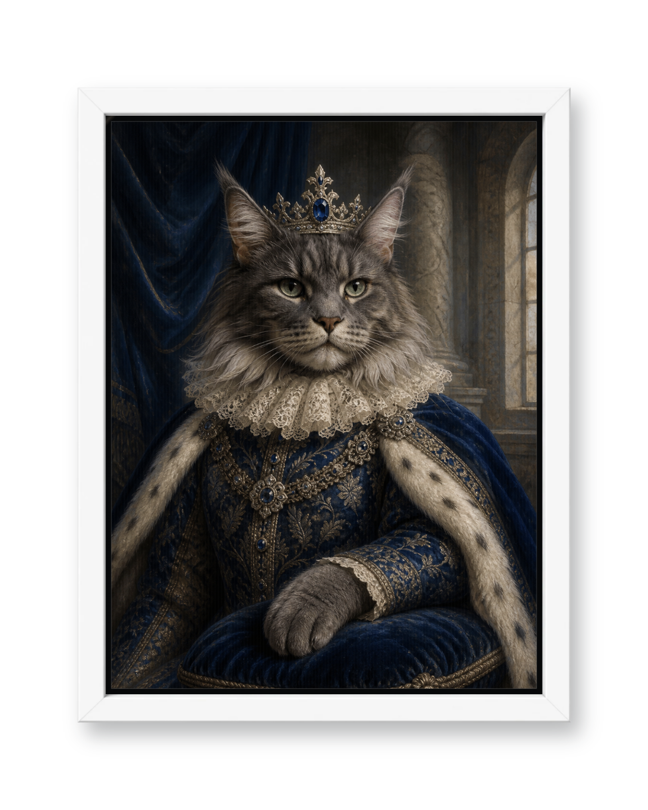 The Sapphire Sovereign Custom Pet Canvas - White Frame