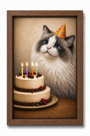 Custom Pet Canvas - Cozy Pet Room - Birthday Corner - Walnut Frame