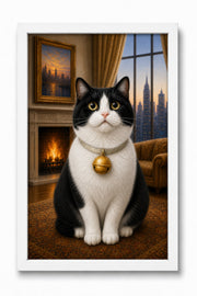 Custom Pet Canvas - Cozy Pet Room - Fireside Window - White Frame