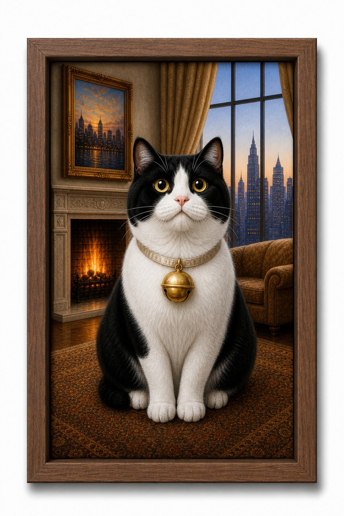 Fireside Window Custom Pet Canvas - Walnut Frame