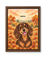 Autumn Woodland Watercolor Custom Pet Canvas — walnut frame