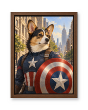 Captain Pawmerica Custom Pet Canvas — walnut frame