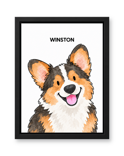 Classic Watercolor – 1 Pet Custom Pet Canvas — black frame