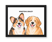 Classic Watercolor – 2 Pets Custom Pet Canvas — black frame