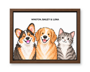 Classic Watercolor – 3 Pets Custom Pet Canvas — walnut frame
