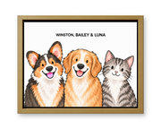 Classic Watercolor – 3 Pets Custom Pet Canvas — gold frame