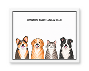 Classic Watercolor – 4 Pets Custom Pet Canvas — white frame