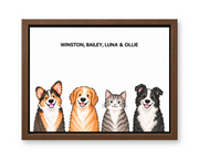 Classic Watercolor – 4 Pets Custom Pet Canvas — walnut frame