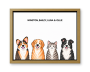 Classic Watercolor – 4 Pets Custom Pet Canvas — gold frame