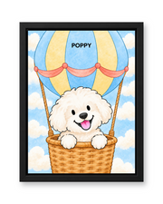 Cloud Balloon Watercolor Custom Pet Canvas — black frame