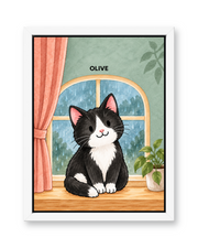 Cozy Rainy Window Watercolor Custom Pet Canvas — white frame
