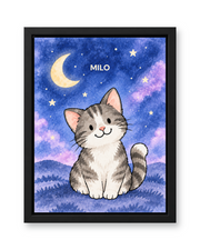 Dreamy Night Sky Watercolor Custom Pet Canvas — black frame