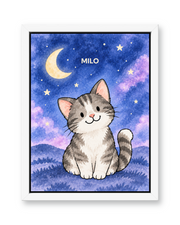 Dreamy Night Sky Watercolor Custom Pet Canvas — white frame