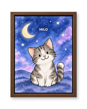 Dreamy Night Sky Watercolor Custom Pet Canvas — walnut frame