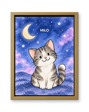 Dreamy Night Sky Watercolor Custom Pet Canvas — gold frame