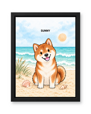 Seaside Breeze Watercolor Custom Pet Canvas — black frame