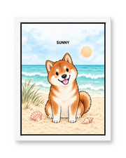Seaside Breeze Watercolor Custom Pet Canvas — white frame
