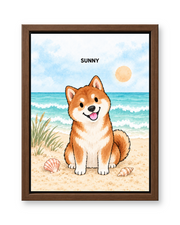 Seaside Breeze Watercolor Custom Pet Canvas — walnut frame