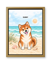 Seaside Breeze Watercolor Custom Pet Canvas — gold frame
