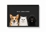 Custom Pet Portrait - 3 Pets