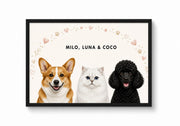 Custom Pet Portrait - 3 Pets