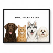 Custom Pet Portrait - 4 Pets