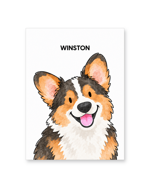 Classic Watercolor – 1 Pet Custom Art Print — unframed Art Print
