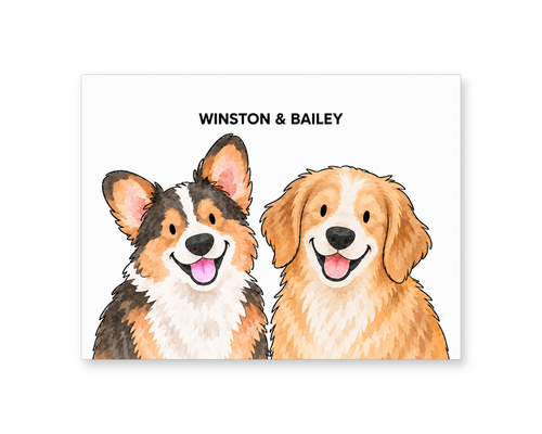 Classic Watercolor – 2 Pets Custom Art Print — unframed Art Print