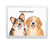 Classic Watercolor – 2 Pets Custom Art Print — white frame