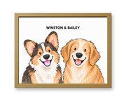 Classic Watercolor – 2 Pets Custom Art Print — gold frame
