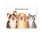 Classic Watercolor – 3 Pets Custom Art Print — unframed Art Print