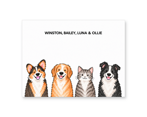 Classic Watercolor – 4 Pets Custom Art Print — unframed Art Print