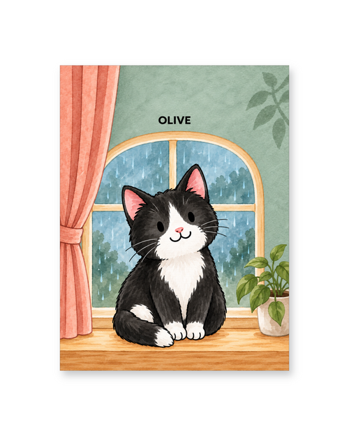 Cozy Rainy Window Watercolor Custom Art Print — unframed Art Print