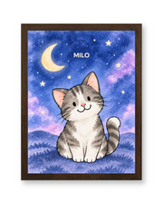 Dreamy Night Sky Watercolor Custom Art Print — walnut frame