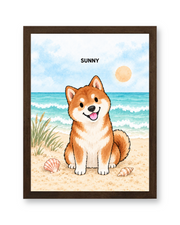 Seaside Breeze Watercolor Custom Art Print — walnut frame