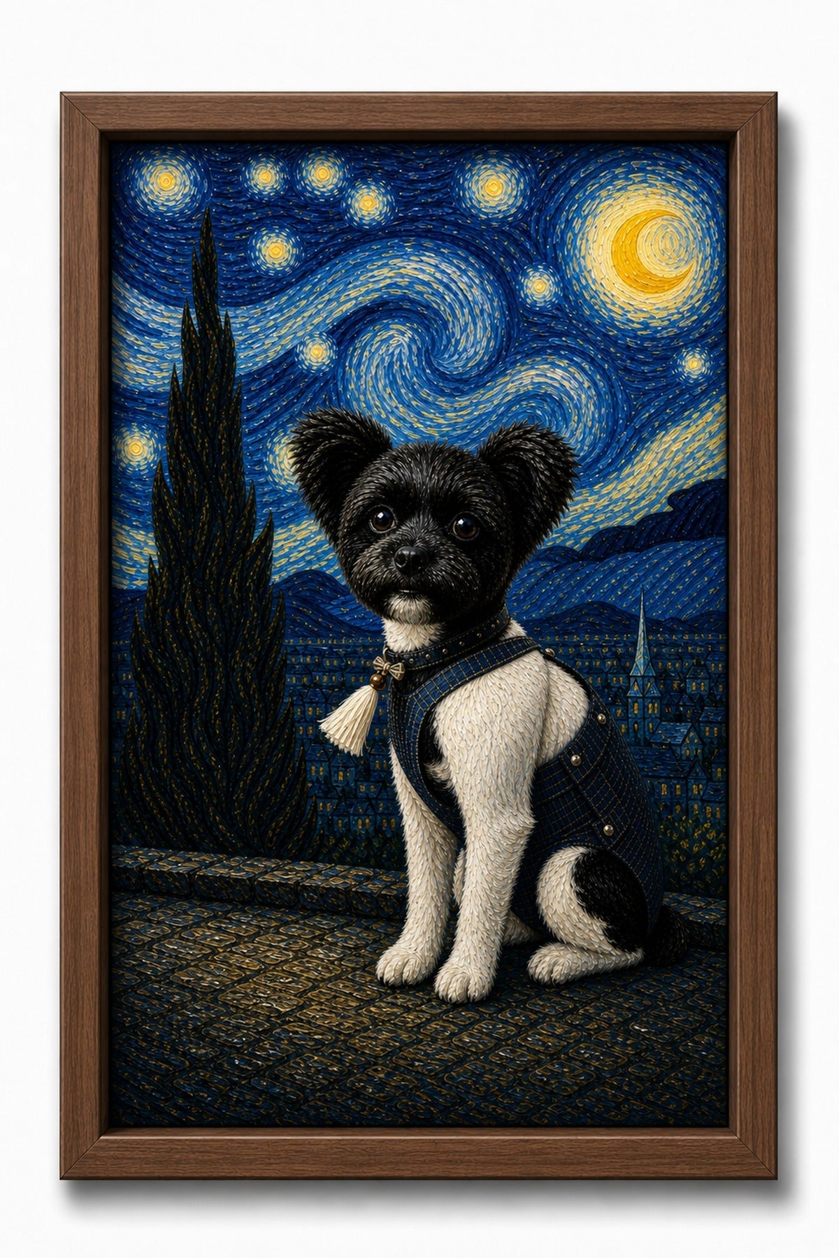 Starry Hillside Custom Pet Canvas - Walnut Frame