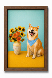 Sunflower Pop Custom Pet Canvas - Walnut Frame