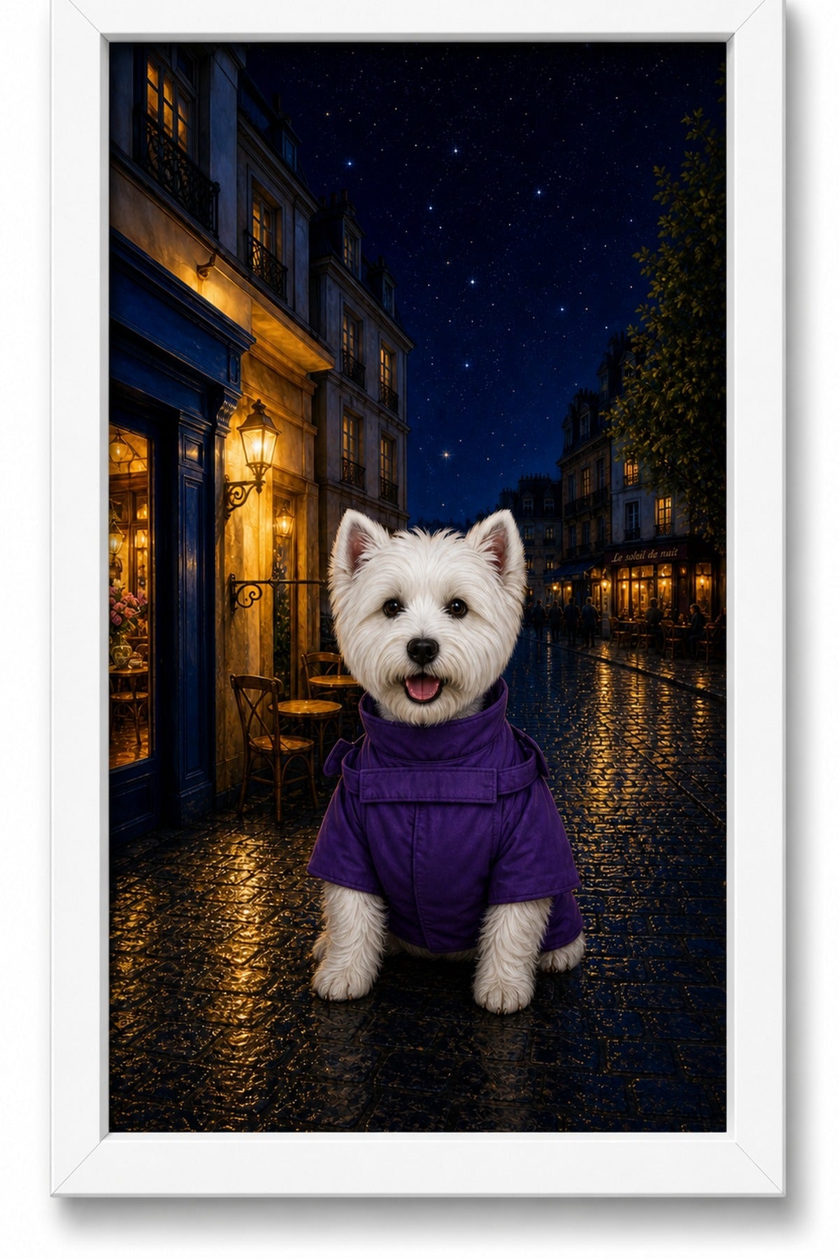 Midnight Stroll Custom Pet Canvas - White Frame