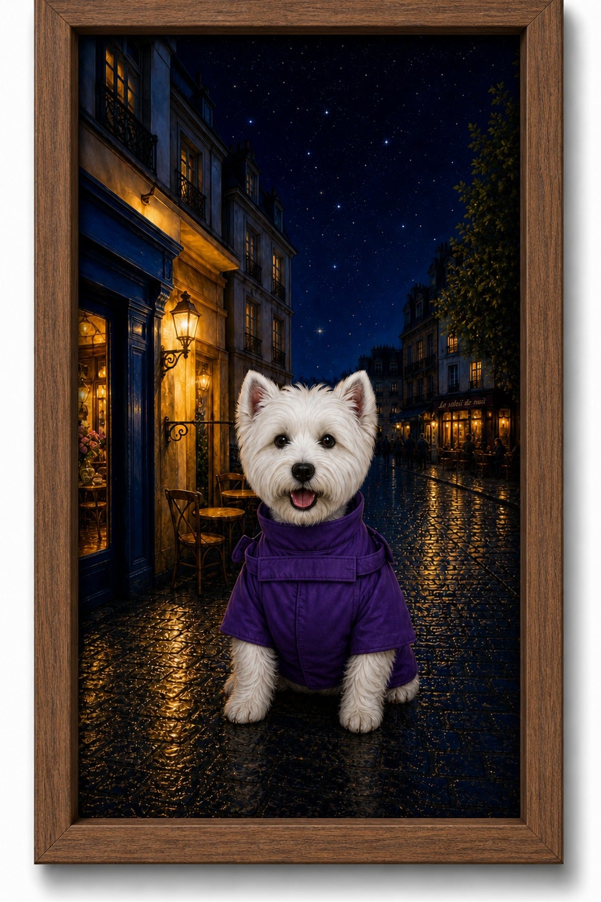 Midnight Stroll Custom Pet Canvas - Walnut Frame