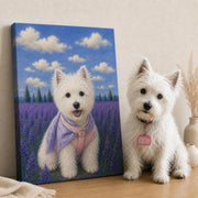 Custom Pet Canvas - Floral Fairytale real dog beside wrapped canvas