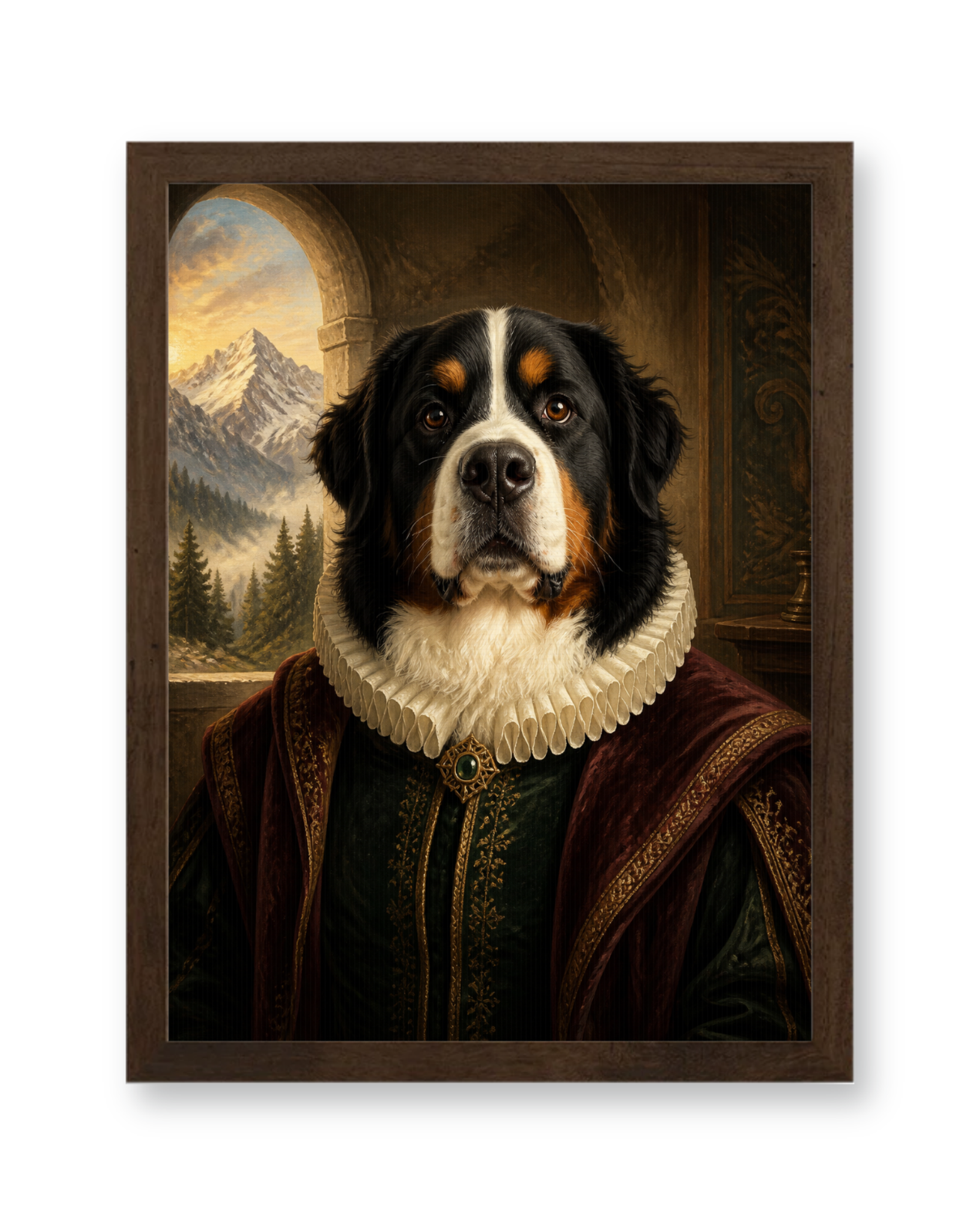 The Alpine Sovereign Custom Pet Poster - Walnut Frame