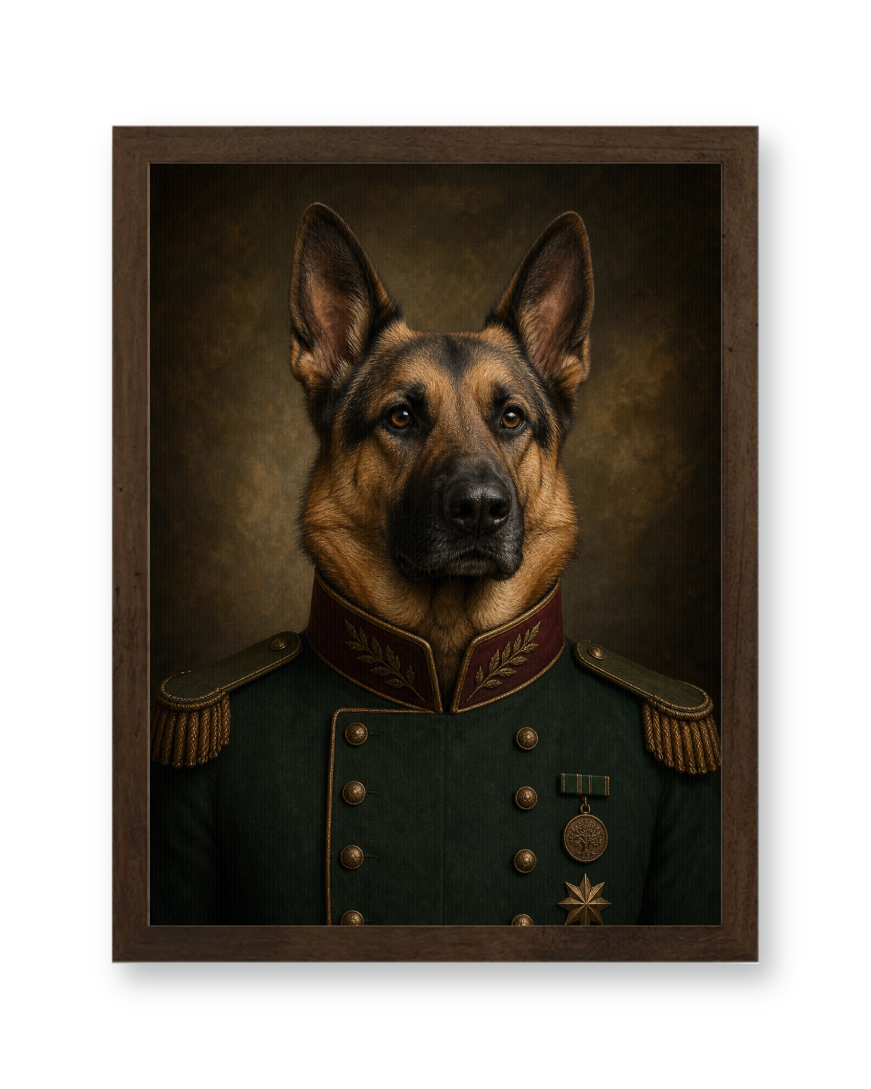 The Emerald Brigadier Custom Pet Poster - Walnut Frame