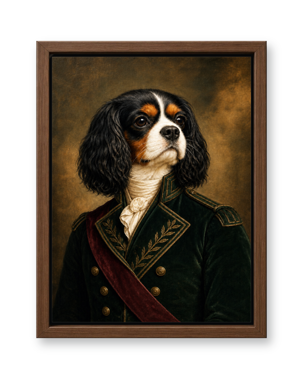 The Regal Commander Custom Pet Canvas - Walnut Frame