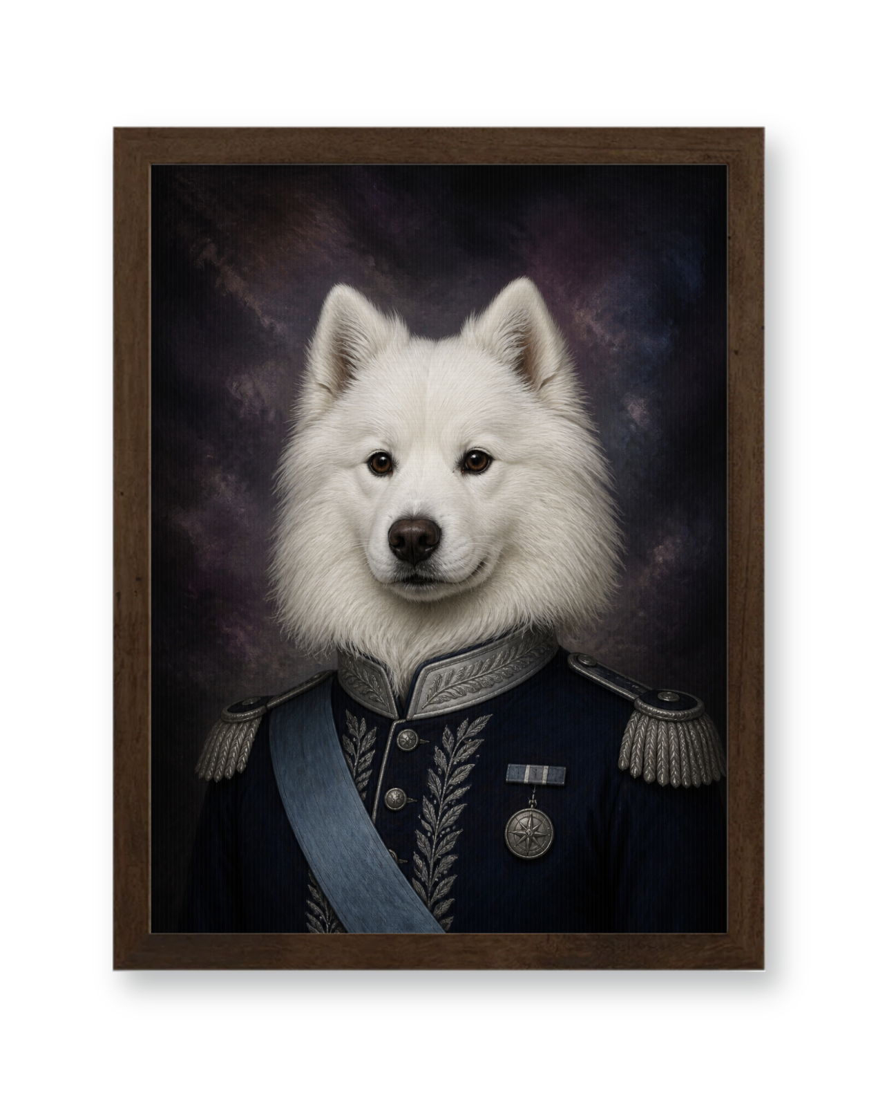 The Sapphire Captain Custom Pet Poster - Walnut Frame