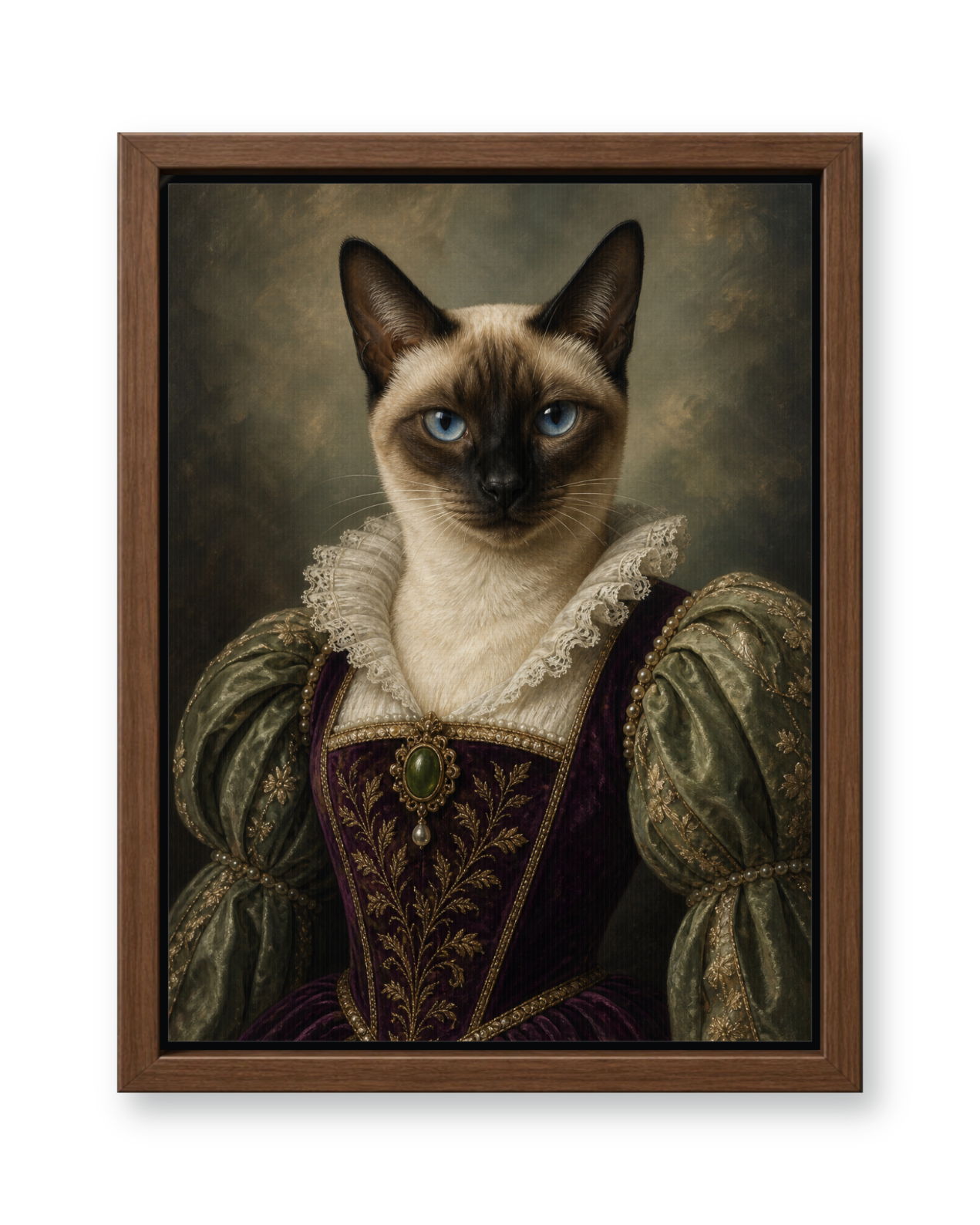The Velvet Duchess Custom Pet Canvas - Walnut Frame